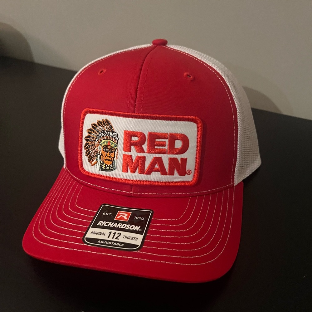 Red Man Chewing Tobacco Richardson 112 SnapBack Trucker Hat Red/White